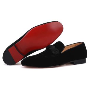 Handmade black velvet men's velvet loafers, hoop rope decoration, European and American style slip-on smoking shoes, loafers