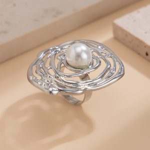 European and American cross-border jewelry irregular hollow winding ring ins style geometric ripple niche alloy ring – Image 7