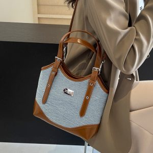 Niche denim stitched armpit bag 2024 new Korean version ins handbag shoulder bag simple color-block crossbody women's bag – Image 4