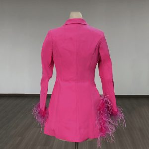 Feather blazer dress Panelled sequins, slit, wrap hip skirt, – Image 8