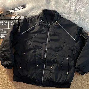 Trendy cool zipper embellished men's jacket American retro high street loose casual versatile jacket Air Force jacket – Image 7
