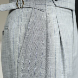 Casual striped high-rise trousers, men's autumn Parisian drape, straight-leg pants, Naples business iron-free suit pants – Image 5
