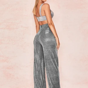 European and American silver shiny wide-leg pants women's autumn loose skinny hot girl high-waisted casual drape shiny squinned trousers – Image 5