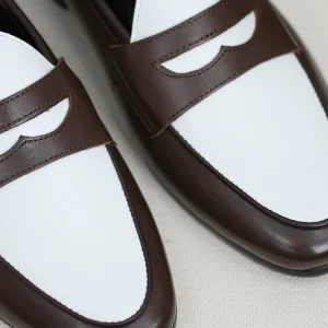 IsirHonour British Italian Champagne Loafers, White Coffee Color-Blocking, Slip-on Slip-ons, Toe Leather Men's Shoes – Image 4