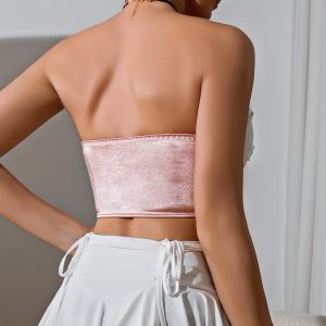 European and American cross-border foreign trade street splicing contrasting bow babes bandeau backless fishbone small vest female 70056 – Image 7