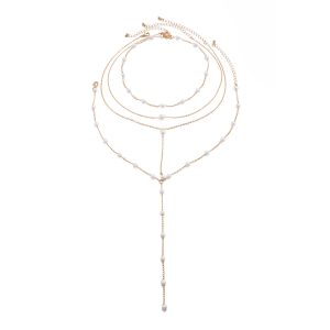 European and American cross-border jewelry Fashionable and simple multi-layer pearl set necklace 4-piece set of handmade chain necklace – Image 5