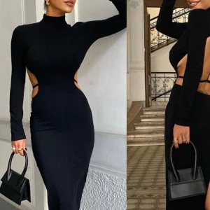 Black party dress European and American black party evening dress women's back cutout sexy tight skirt – Image 4