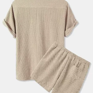 2024 summer new European and American men's casual loose corduroy short sleeve suit beach shorts men's suit – Image 3