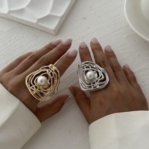 European and American cross-border jewelry irregular hollow winding ring ins style geometric ripple niche alloy ring – Image 6
