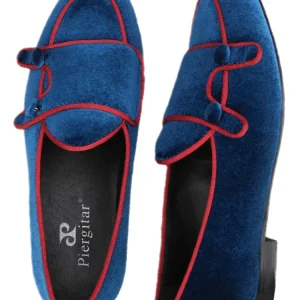 Handmade custom dark blue gold velvet Belgian loafers men's European and American style party wedding banquet suits and formal wear – Image 3