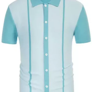 European and American men's 2024 summer short sleeve knitwear men's stitching contrast casual polo shirt Men T-Shirt – Image 3