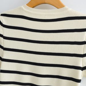 Foreign trade 2024 summer new women's clothing European and American style short ice silk stripe knit short sleeve T-shirt top women – Image 8