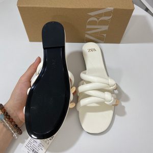 ZA Flats 2024 Spring Summer New Fashion Versatile Slippers Cross Straps Metal Buckle Semi-Drag Beach Shoes Women – Image 4