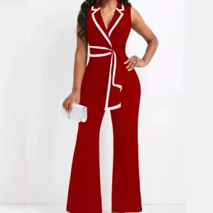 M3219 European and American cross-border summer women's new fashion V-neck temperament elegant sleeveless jumpsuit wide – Image 3