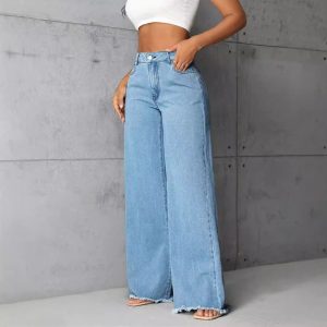 Spot-65339 Amazon Cross-border Women's New Mopping Low Rise Straight Wide-leg Jeans Trousers – Image 4