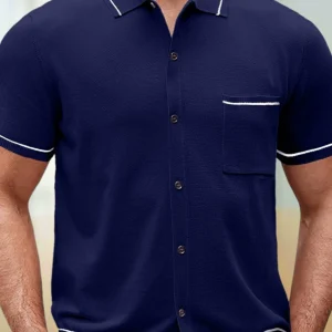 2024 Summer New Men's Short Sleeve Knit Anti-Pilling Ice Cool Silk Knit Polo Shirt Men T-Shirt – Image 3