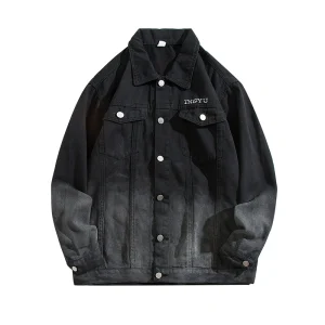 American ins gradient denim jacket, men's fashion brand loose casual ruffian, handsome hiphop letter embroidered cargo jacket – Image 5