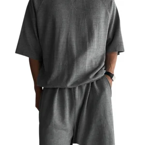 2024 summer new casual crew neck sports short sleeve t-shirt plus size loose shorts suit trendy Men's suit – Image 4