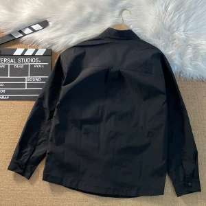 Retro workwear style long sleeve shirt men's lapel casual shirt small coat worn over top windbreaker jacket – Image 7