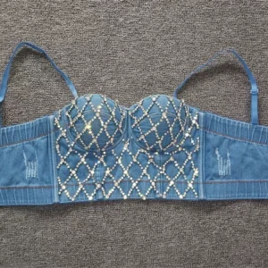 Denim Crop Top Women Ladies Top Jeans Off Shoulder Crop Tops – Image 4
