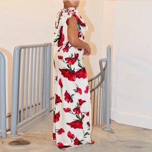 style fashion swing neck dress print sleeveless pullover mid-rise backless slim hip skirt women – Image 3