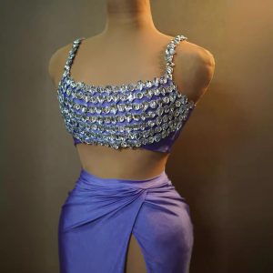 Novans 2024 cross-border foreign trade new silver diamond fairy high slit sleeveless fashion tie-in temperament long dress – Image 3