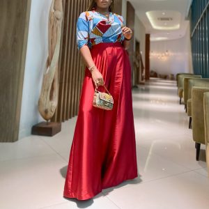 D3279 European and American Women's 2024 New Short Sleeve Printed Shirt Casual Loose Wide Leg Suit African Two-Piece Set – Image 3