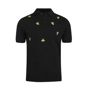 Summer New Trend Embroidery Knitwear Little Bee T-Shirt Men's Casual Retro Slim Fit Men's Polo Shirt Short Sleeve – Image 3