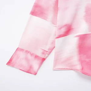 24 Summer New Women's Single Breasted Long Sleeve Loose Versatile Tie-Dye Trim Roll-Neck Shirt Top 0387063 – Image 4