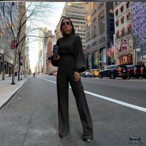 Temperament Jumpsuit women temperament balloon sleeve straight jumpsuit women's elegant long pants spring – Image 3