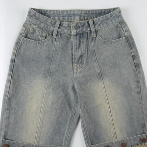 Street women's summer new snap button wash distressed straight jeans fashionable loose casual pants – Image 3