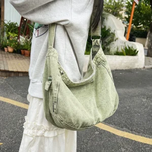 new large-capacity student denim class bag lazy wind shoulder messenger bag – Image 4