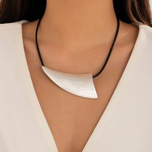 European and American cross-border exaggerated geometric stitching ins style necklace personalized metal brushed hollow neck – Image 4