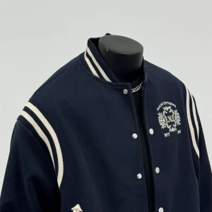 2024 Fall New American Trendy Brand College Style Badge Embroidered Baseball Stand Collar Jacket Loose Sapphire Blue J1241 – Image 3