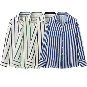 ZR Foreign Trade Wholesale European and American Style Women's Clothing Fashionable and versatile lapel loose casual long-sleeved striped shirt top – Image 4