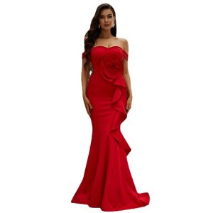 Cross-border foreign trade European and American neckline, sleeveless temperament, slim long, solid color banquet bridesmaid dress, evening dress, dress – Image 5