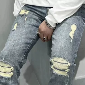 the cat whisker hole slim pencil pants men's casual all-match old jeans trend – Image 4