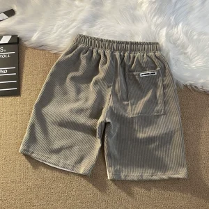 ins net red corduroy casual shorts, men's Korean designer, couple, beach trendy brand, super hot summer five-point pants – Image 3