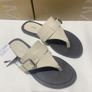 ZA 2024 Summer New Women's Shoes Flat Shoes Women's Clip Foot Wear Sandals White Herringbone Fashion Trend – Image 4