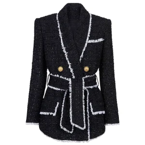 Spring and Autumn new high-end women's tweed, waist cinching, thin women's blazer, top, shorts, suit, Internet celebrity women – Image 4