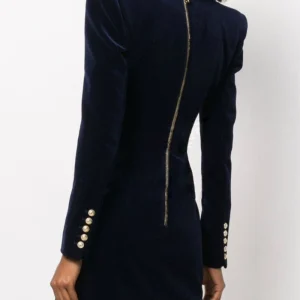 2024 Spring and Autumn New Fashion Solid Color V-Neck Long Sleeve Metal Button Warm Velvet Slim Fit Dress Dress – Image 7