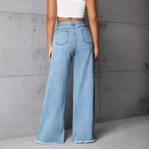 Spot-65339 Amazon Cross-border Women's New Mopping Low Rise Straight Wide-leg Jeans Trousers – Image 3