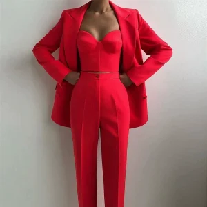 2024 New High Quality Casual Solid Color Temperament Commuting Fashion Professional Casual Women's Suit Pants Set – Image 5