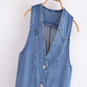 European and American style summer new fashion trend women's clothing slim V-neck sleeveless denim vest vest 47041306 – Image 3
