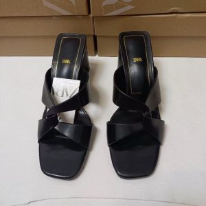 Foreign trade Z family women's shoes 2024 summer new square toe open toe block heel slippers women's wear cross strap high heeled sandals – Image 4