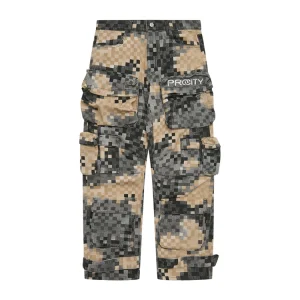 Procity trendy brand pixel mosaic camouflage men's and women's street multi-pocket wide-leg unisex casual cargo pants – Image 5