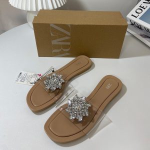 ZA manufacturers 2024 new round toe transparent face line with rhinestone decoration fairy style flat shoes sandals foreign trade – Image 3