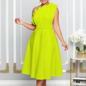 Size Women's Summer Sexy Slant Neck Drape High Waist Banquet Dress Skirt Gala Cross Border Dress – Image 3