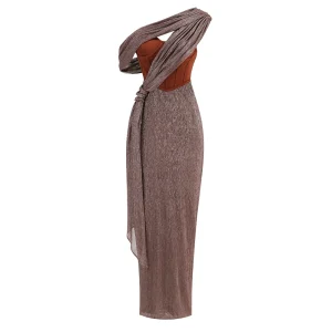 2024 New Light Brown One Shoulder Glitter Tulle Slim Dress Casual Elegant Goddess Simple Party Party Dress – Image 5