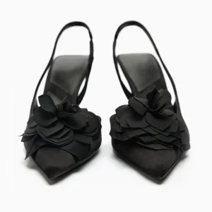ZA2023 Summer New Arrivals Women's Shoes Transparent Flower Decoration Plastic Slingback Mules, Pointed-toe Toe Heeled Sandals – Image 3